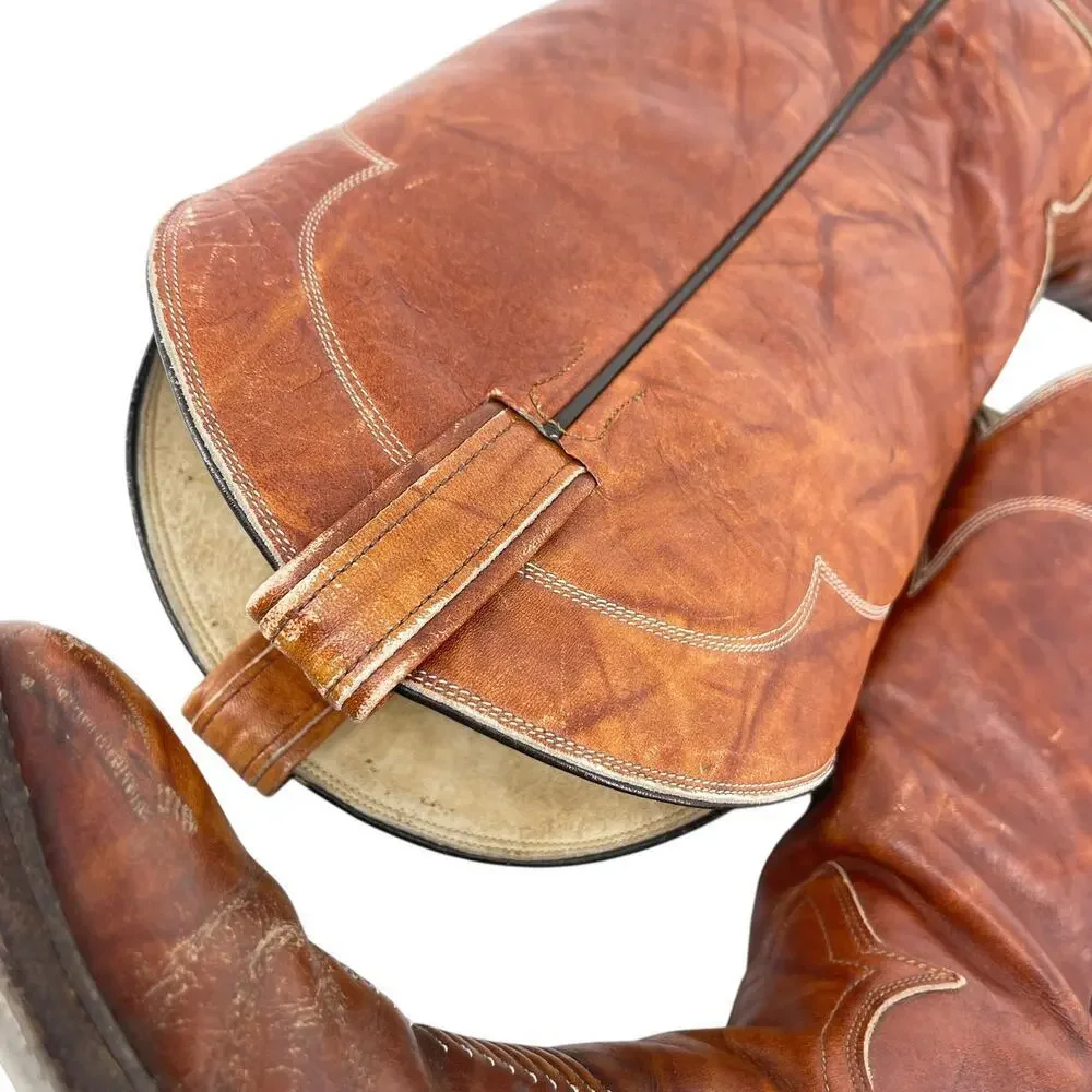 Tony Lama 5084 Men’s Cowboy Boots Chocolate Cow Leather Finish Western 10.5E VTG